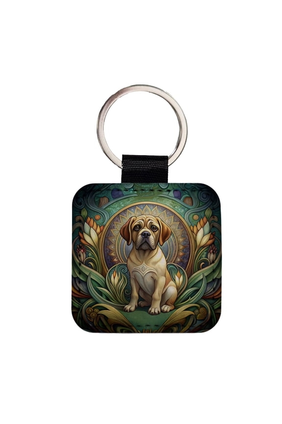 Puggle Dog Art Nouveau Faux Leather Square Keychain