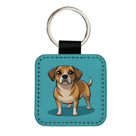 Puggle Dog Faux Leather Square Keychain