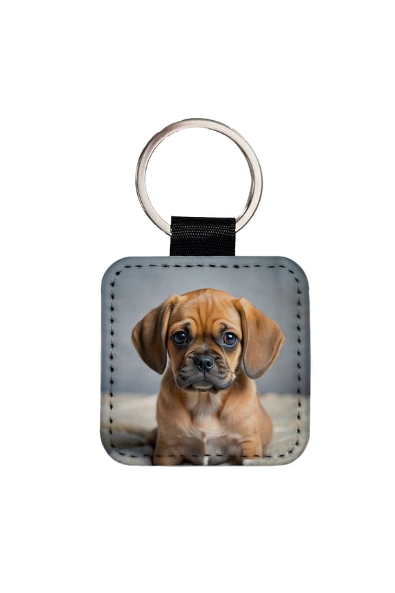 Puggle Dog Puppy Photo Faux Leather Square Keychain