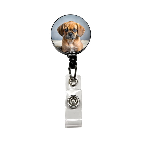 Puggle Dog Puppy Photo Retractable Reel ID Badge Key Card Name Tag Holder with Clip