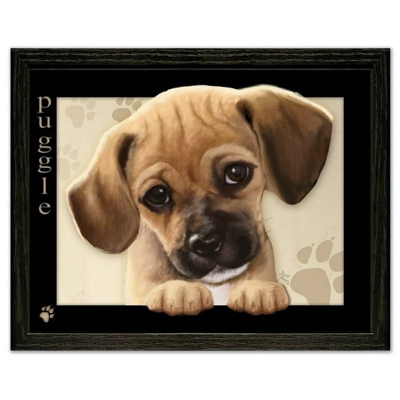 Puggle Dog by Scott Rogers Paws on the Picture Frame 13x10 Framed Art Print