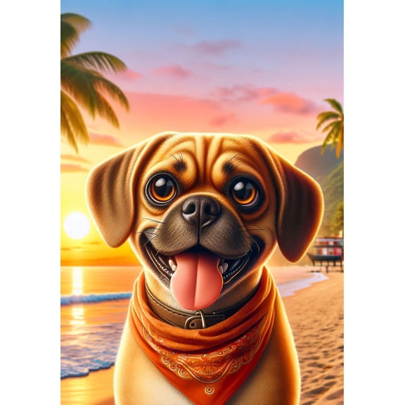 Puggle Fawn - Best of Breed DCR Summer Sunset Outdoor Garden Flag 12" x 17"