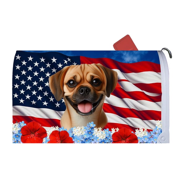 Puggle Fawn - Best of Breed Patriotic Dog Breed Mail Box Cover