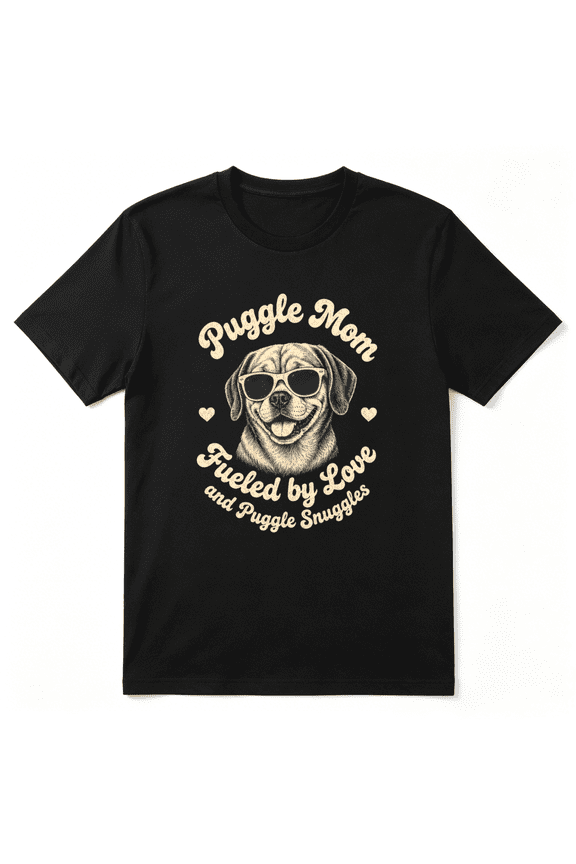 Puggle Mom Fueled By Love And Puggle Snuggles Cool Graphic Tee for Women, Dog Lover Mother's Day Gift Cotton Short Sleeves T-Shirt