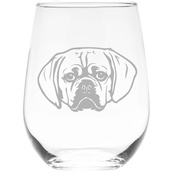 C&M Personal Gifts 17 oz Puggle Themed, Dog Stemless Wine Glass