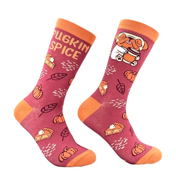 Pugkin Spice Socks Funny Sarcastic Dog Graphic Novelty Footwear For Ladies