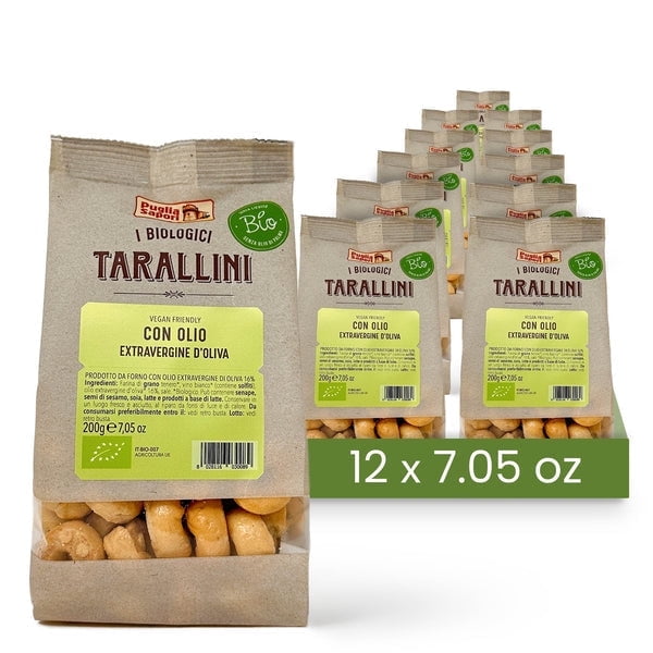 Puglia Sapori Organic Tarallini with Extra Virgin Olive Oil - 7.05oz (200 g) – Traditional Italian Snack. Mini Pretzels. Oven Baked, Cholesterol Free. Vegan (Pack of 12)