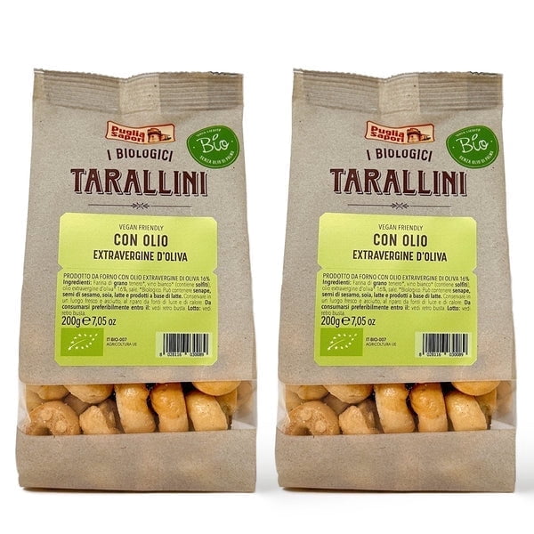 Puglia Sapori Organic Tarallini with Extra Virgin Olive Oil - 7.05oz (200 g) – Traditional Italian Snack. Mini Pretzels. Oven Baked, Cholesterol Free. Vegan (Pack of 2)