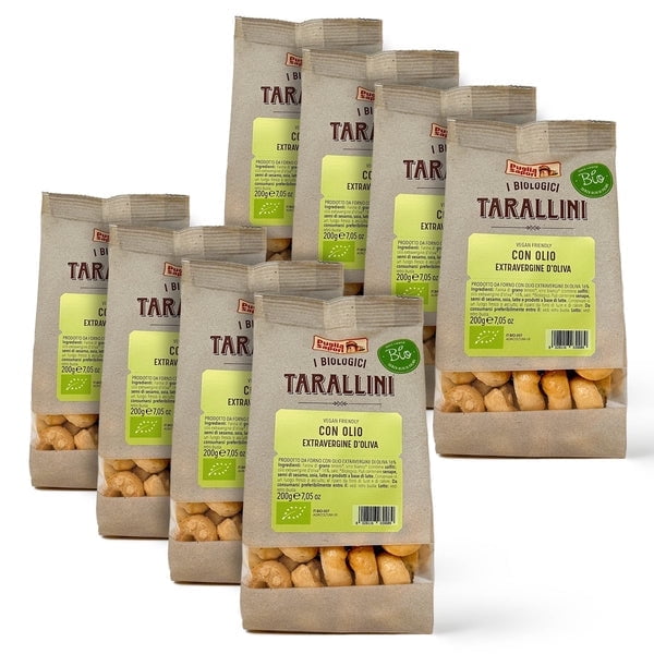Puglia Sapori Organic Tarallini with Extra Virgin Olive Oil - 7.05oz (200 g) – Traditional Italian Snack. Mini Pretzels. Oven Baked, Cholesterol Free. Vegan (Pack of 8)
