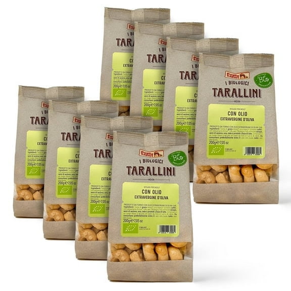Puglia Sapori Organic Tarallini with Extra Virgin Olive Oil - 7.05oz (200 g)  Traditional Italian Snack. Mini Pretzels. Oven Baked, Cholesterol Free. Vegan (Pack of 8)