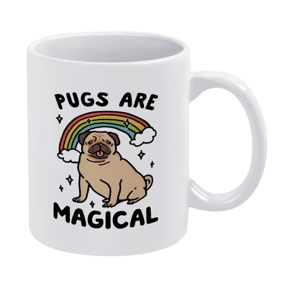 "Pugs Are Magical" Ceramic Coffee Mug,11oz - White Cute Dog Themed Cup for Pet Lovers