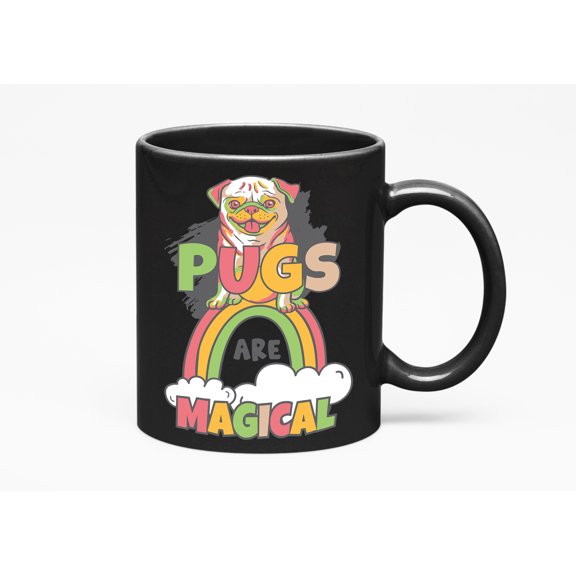 Pugs Are Magical feat. Rainbow & Cute Pug, Black 11oz Ceramic Mug