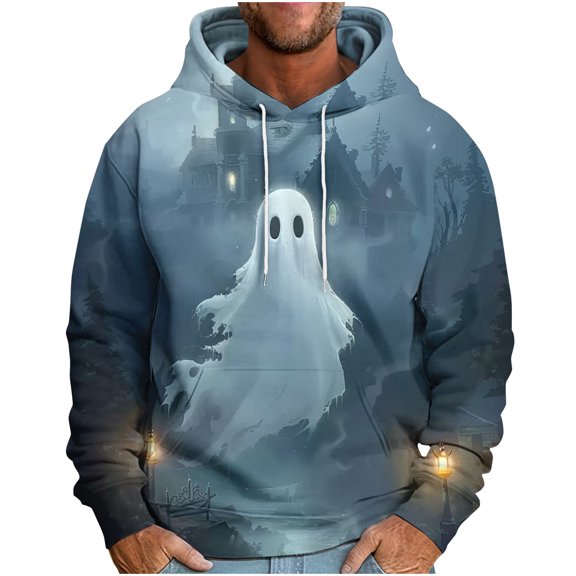 Raeneomay Long Sleeve Shirts for Men Loose Long Sleeve Hooded Printed SweatShirt With Drop Shoulder Sleeves