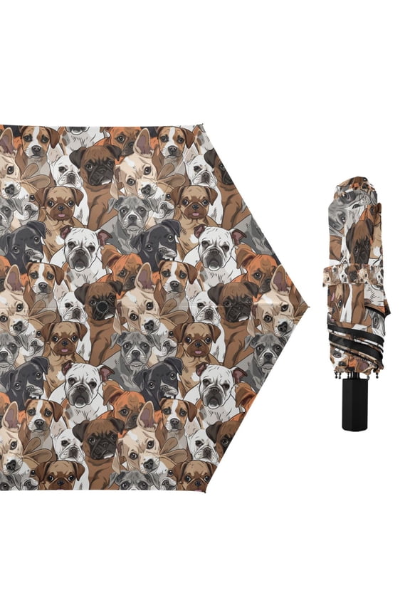 Pugs Dog and French Bulldogs Compact Sun Umbrella Windproof Travel Umbrellas for Rain Strong Portable UV Protection