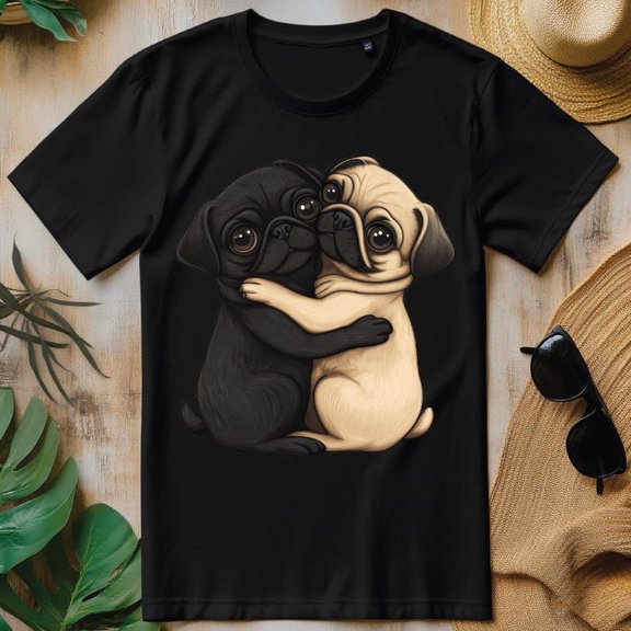 Pugs Hugging Shirt, Cute Pug Dog Graphic T-Shirt, Dog Lover Gift Animal Tee for Men and Women