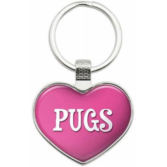 Pugs - I Love Dogs Metal Heart Keychain Key Chain Ring, Multiple Colors Available