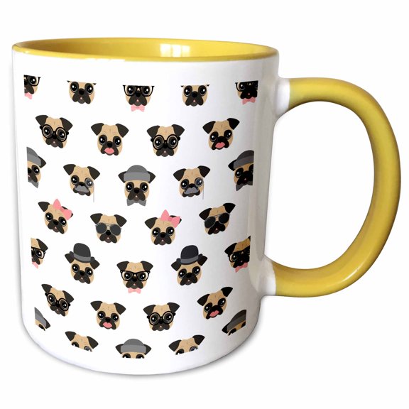 3drose, Pugs in Disguise, 11oz Two-tone Yellow Mug