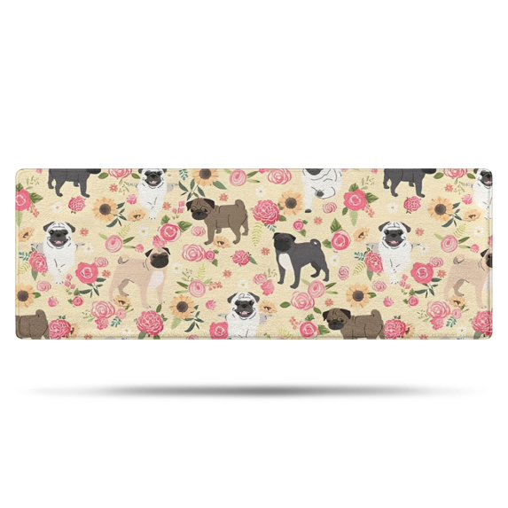 Pugs and Pioneer Flower Bathroom Rugs Mat,Non Slip Microfiber Bathroom Rug,Rubber Backing,Soft Bathroom Mats for Bathroom Floor,Tub and Shower,47x17in(120x43cm)