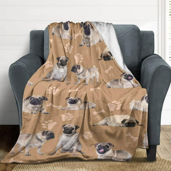 Pugs Throw Blanket for Couch Sofa Bed Office Travel Camping,Super Soft Blanket Gifts for Kids Adults Multicolor 60x80inch