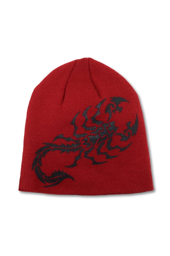 Unisex Men's Knitted Graphic Print Beanie Winter Hat-Red / One Size