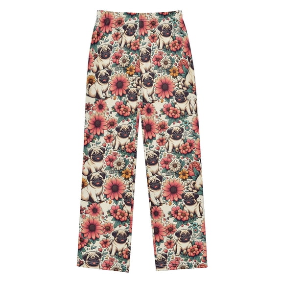 Pugs and Flowers Christmas Pajama Pants Soft and Lightweight Elastic Waistband Christmas Pajama Pants