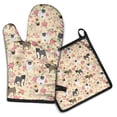 thumbnail image 1 of Pugs and Flowers Kitchen Oven Mitt and Pot Holder Sets 2 Pcs for Baking, Cooking and Grilling, Heat Resistant Up To 392 °F, 1 of 7