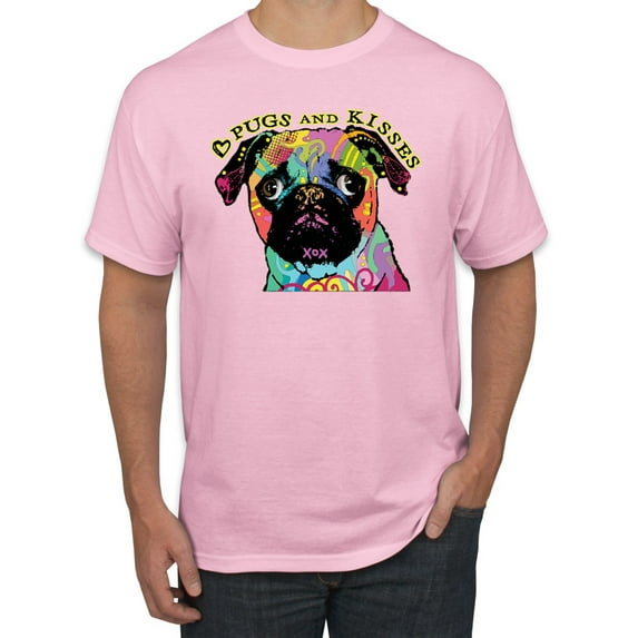 Pugs and Kisses Cute Dog Neon Rainbow Pug Dog Lover Men's Graphic T-Shirt, Light Pink, 4XL