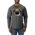 thumbnail image 1 of Pugs and Kisses Cute Dog Neon Rainbow Pug Dog Lover Mens Long Sleeve Shirt, Heather Black, Large, 1 of 3
