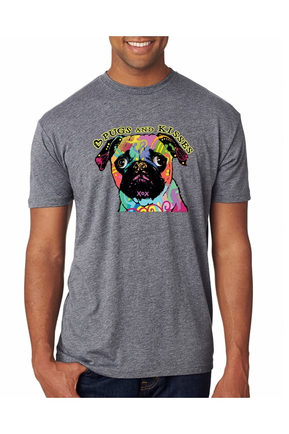 Pugs and Kisses Cute Dog Neon Rainbow Pug Dog Lover Mens Premium Tri Blend T-Shirt, Premium Heather, Small