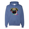 thumbnail image 1 of Pugs and Kisses Cute Dog Neon Rainbow Pug Dog Lover Unisex Graphic Hoodie Sweatshirt, Vintage Heather Blue, Small, 1 of 3