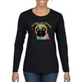 thumbnail image 1 of Pugs and Kisses Cute Dog Neon Rainbow Pug Dog Lover Womens Graphic Long Sleeve T-Shirt, Black, Small, 1 of 3