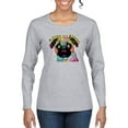thumbnail image 1 of Pugs and Kisses Cute Dog Neon Rainbow Pug Dog Lover Womens Graphic Long Sleeve T-Shirt, Heather Grey, X-Large, 1 of 3