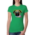 thumbnail image 1 of Pugs and Kisses Cute Dog Neon Rainbow Pug Dog Lover Womens Slim Fit Junior Tee, Kelly, X-Large, 1 of 3