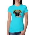 thumbnail image 1 of Pugs and Kisses Cute Dog Neon Rainbow Pug Dog Lover Womens Slim Fit Junior Tee, Tahiti Blue, Medium, 1 of 3