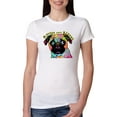 thumbnail image 1 of Pugs and Kisses Cute Dog Neon Rainbow Pug Dog Lover Womens Slim Fit Junior Tee, White, X-Large, 1 of 3