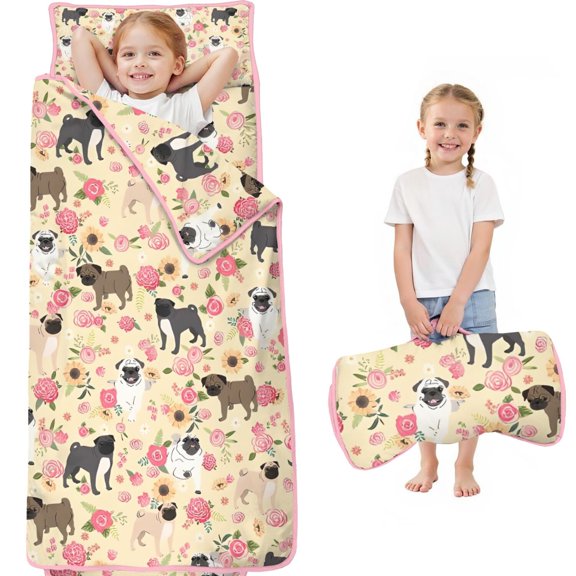 Pugs and Pioneer Flower Toddler Nap Mats for Kids Preschool,Sleeping Mat Bag or Kids,Toddler Sleeping Bag,Toddler Nap Mat or Daycare