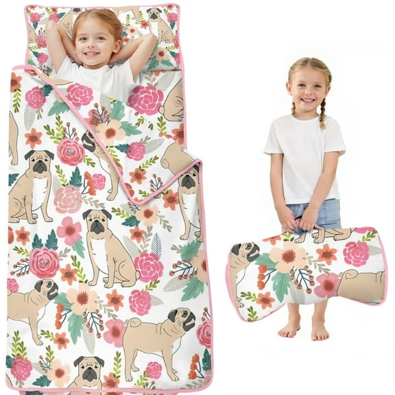 Pugs and Pioneer Flower Toddler Nap Mats for Kids Preschool,Sleeping Mat Bag or Kids,Toddler Sleeping Bag,Toddler Nap Mat or Daycare