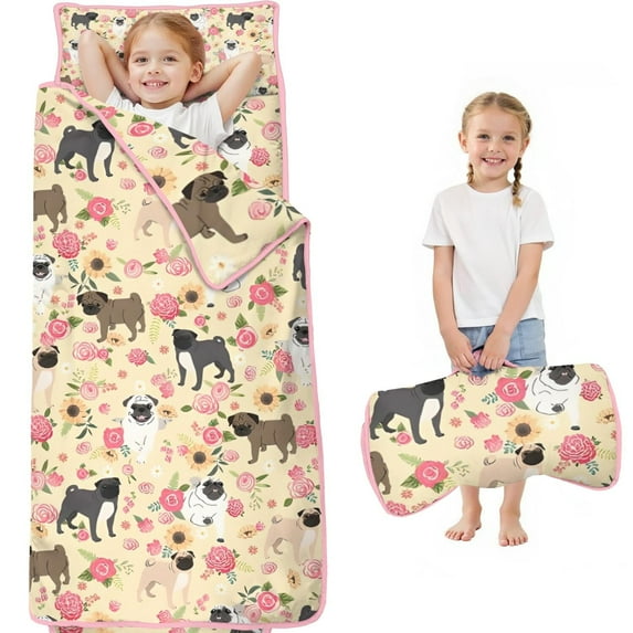 Pugs and Pioneer Flower Toddler Nap Mats for Kids Preschool,Sleeping Mat Bag or Kids,Toddler Sleeping Bag,Toddler Nap Mat or Daycare