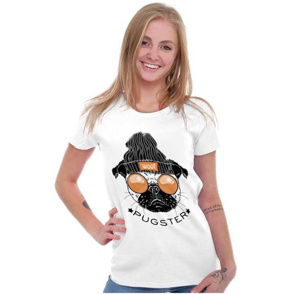 Pugster Hipster Dog Glasses Beanie Womens Slim Fit Graphic Tee Brisco Brands M