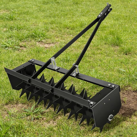 Puhes 31 Inch Tow Behind Lawn Aerator Weed, 200lbs Capacity Heavy Duty Rolling Lawn Aerators, Manual Lawn Aerator with Soil Penetrator Spike for Lawn, Yard and Garden, Black