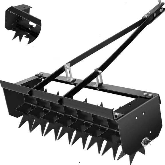 Puhes 34 Inch Tow Behind Weed Aerator, Steel Heavy Duty Rolling Lawn Aerator, Manual Tow Behind Spike Aerator with Rotary Spike for Lawn,Yard and Garden