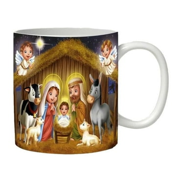 Puhuiying Ceramic Coffee Mug with Religious Themed Print,Dishwasher and Microwave Safe,Commemorative Cup for Jesu Birth(C)
