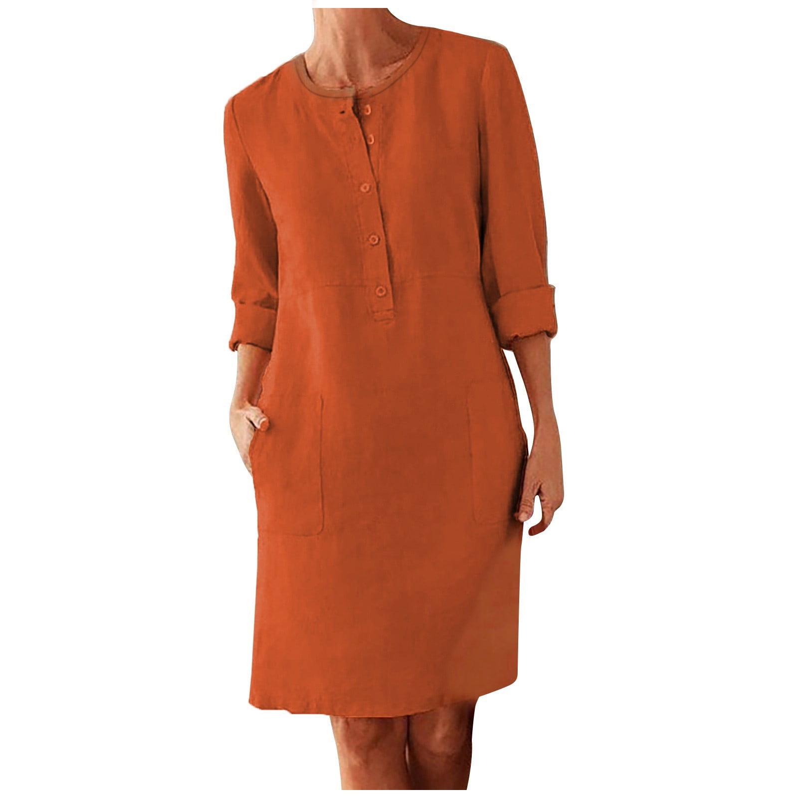 PuiVbz Tshirt Dress Women, Button Up Shirt Dresses with Pockets Round