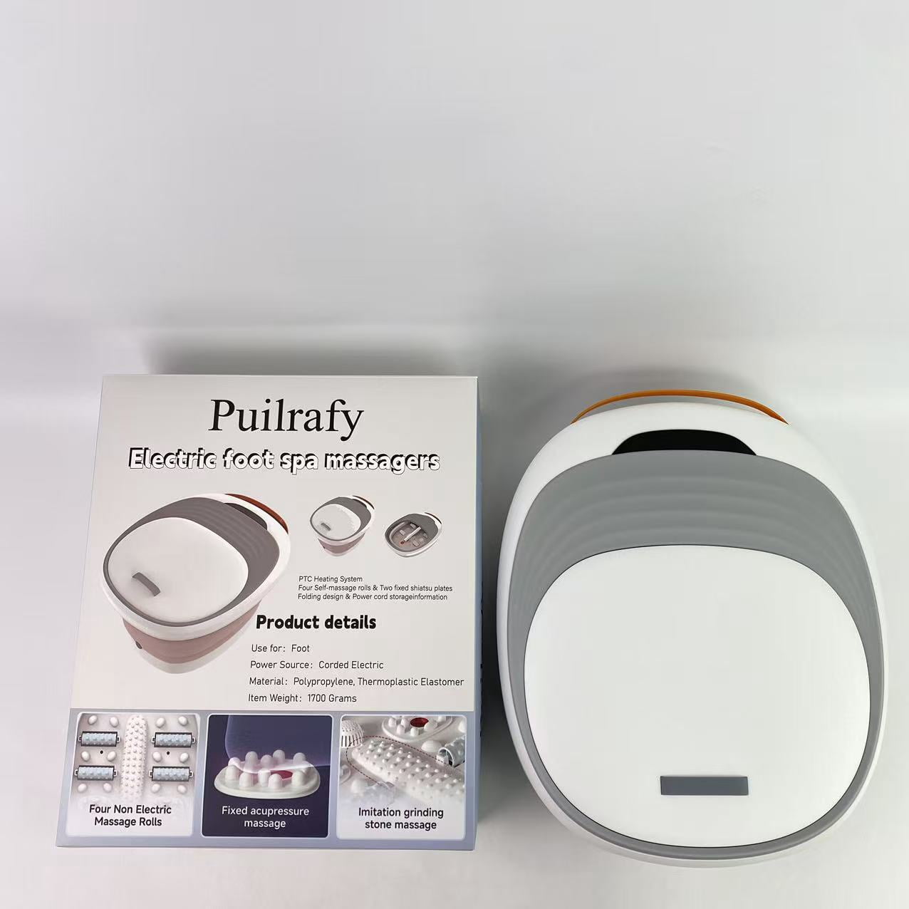 Puilrafy Electric foot spa massagers,Foot Bath with Three Level Temperature Control,Bubble,Remote,Red Light,Timer,and Four Set Non-Electric Massage Rolls