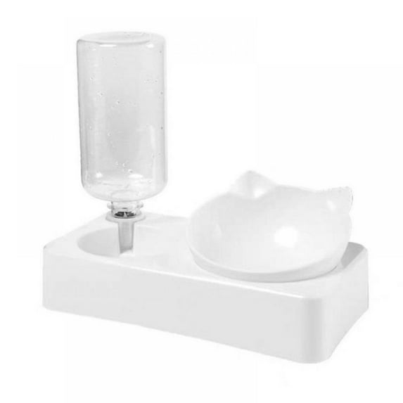 Pujing Automatic Large Capacity Plastic Food & Water Bowl Set with Pet Bowl for Cats & Dogs, White