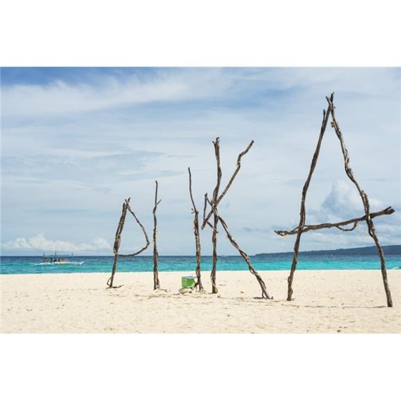 Puka Beach in Boracay White Sand & Blue Water with The Work Puka Made of Poster Print - 36 x 24 in. - Large