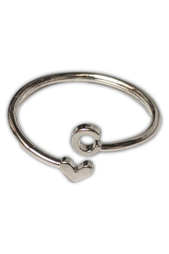 Fashion Metal Heart Ring - MONOGRAM INITIAL Letter C - Size 7