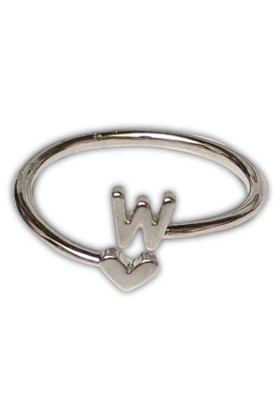 Fashion Metal Heart Ring - MONOGRAM INITIAL Letter W - Size 8