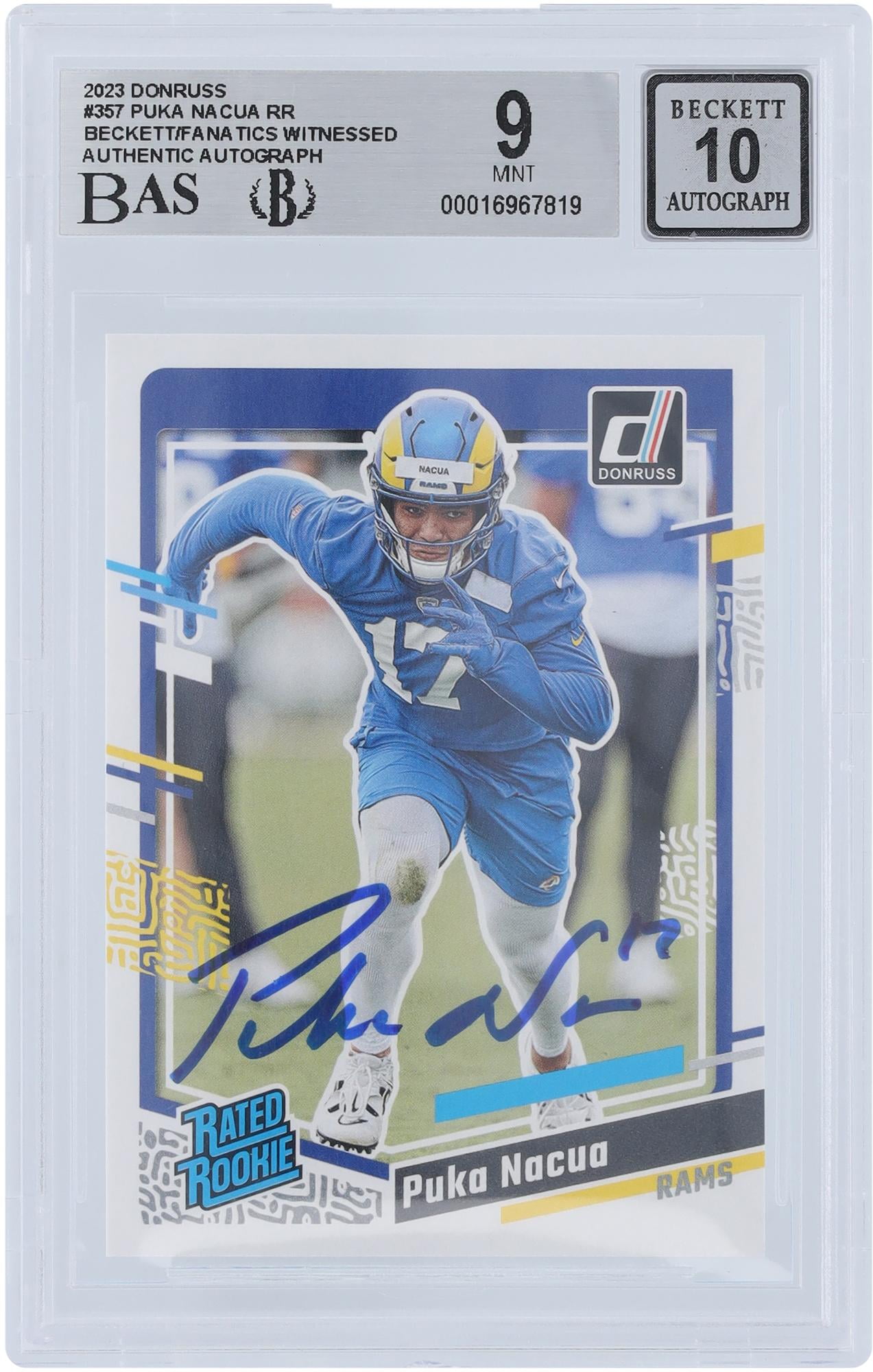 Puka Nacua Los Angeles Rams Autographed 2023 Panini Donruss #357 Beckett Fanatics Witnessed Authenticated 9/10 Rookie Card - Fanatics Authentic Certified