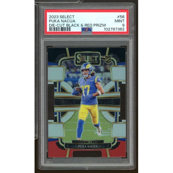 Puka Nacua Rookie Card 2023 Select Die-Cut Black Red Prizm #56 PSA 9